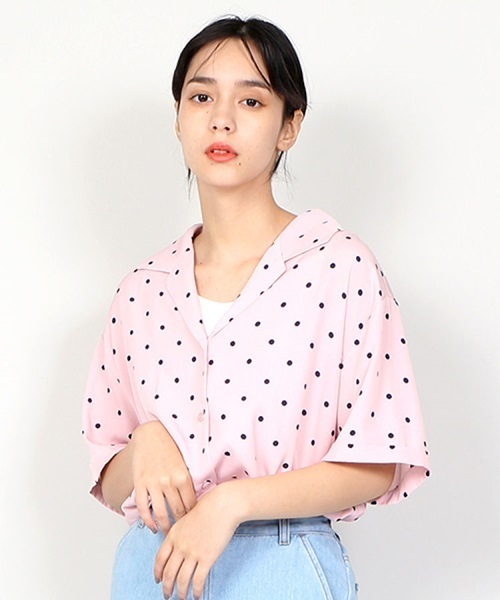 PUNYUS（プニュズ）の「ドット柄シャツ（シャツ/ブラウス・レディース・ブラック/ピンク・1/2/3/4）」の2枚目の写真
