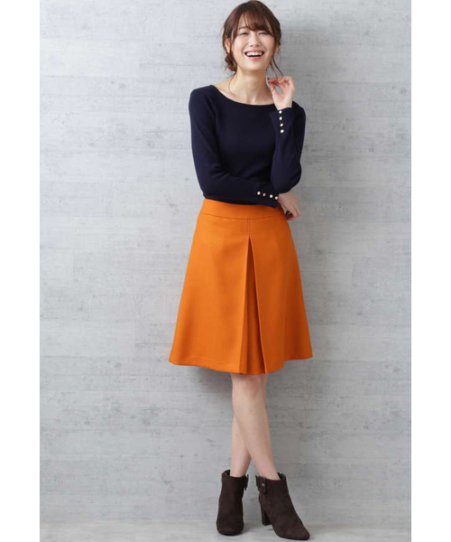 PLATIS PLATIS プリーツスカート オレンジ プリーツプリーズPLEATS PLEASE バイカラー消しプリーツスカート