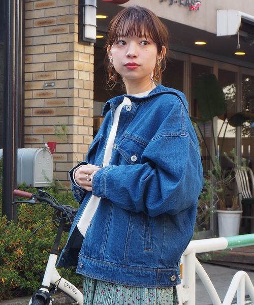 tiptop（ティップトップ）の「後ろボタンビッグGジャン（デニムジャケット・レディース・ベージュ/ネイビー/カーキ/サックスブルー/ブルー・FREE）」の5枚目の写真