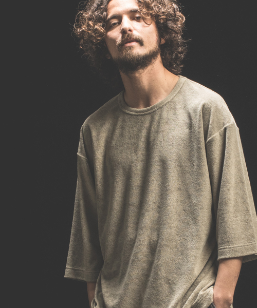 Jih Nunc（ジーヌンク）の「mt5699-ルーズシルエットパイル3-4カットソー（Tシャツ/カットソー・メンズ・ブラック/グレー/ベージュ・S/M/L）」の3枚目の写真