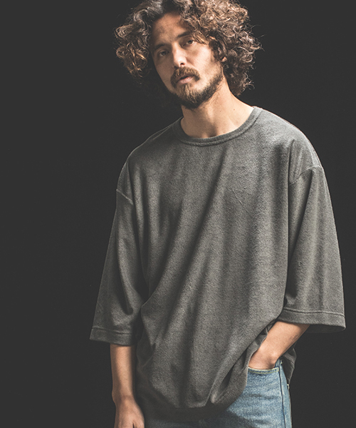 Jih Nunc（ジーヌンク）の「mt5699-ルーズシルエットパイル3-4カットソー（Tシャツ/カットソー・メンズ・ブラック/グレー/ベージュ・S/M/L）」の2枚目の写真