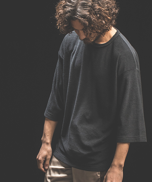 Jih Nunc（ジーヌンク）の「mt5699-ルーズシルエットパイル3-4カットソー（Tシャツ/カットソー・メンズ・ブラック/グレー/ベージュ・S/M/L）」の16枚目の写真