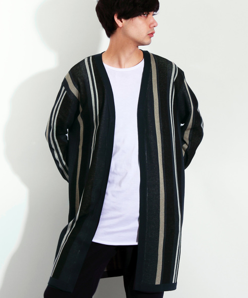 ８(eight)（エイト）の「ストライプ カーディガン ガウン（カーディガン/ボレロ・メンズ・ベージュ/ネイビー・MEDIUM/LARGE）」の2枚目の写真