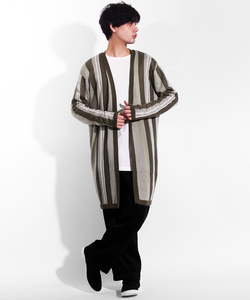 ８(eight)（エイト）の「ストライプ カーディガン ガウン（カーディガン/ボレロ・メンズ・ベージュ/ネイビー・MEDIUM/LARGE）」の3枚目の写真