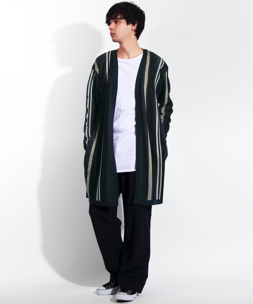 ８(eight)（エイト）の「ストライプ カーディガン ガウン（カーディガン/ボレロ・メンズ・ベージュ/ネイビー・MEDIUM/LARGE）」の13枚目の写真