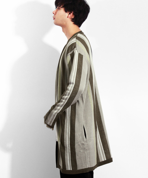 ８(eight)（エイト）の「ストライプ カーディガン ガウン（カーディガン/ボレロ・メンズ・ベージュ/ネイビー・MEDIUM/LARGE）」の6枚目の写真