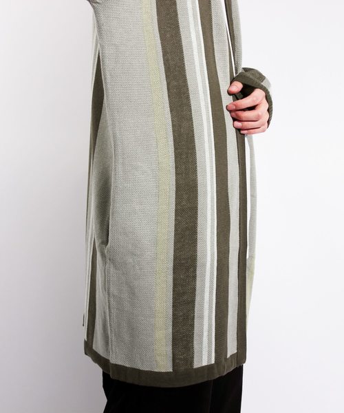 ８(eight)（エイト）の「ストライプ カーディガン ガウン（カーディガン/ボレロ・メンズ・ベージュ/ネイビー・MEDIUM/LARGE）」の12枚目の写真