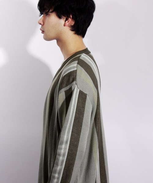 ８(eight)（エイト）の「ストライプ カーディガン ガウン（カーディガン/ボレロ・メンズ・ベージュ/ネイビー・MEDIUM/LARGE）」の5枚目の写真