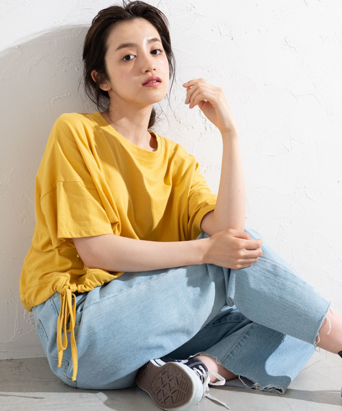 WEGO(ウィゴー)の「WEGO/サイドドロストTシャツ(Tシャツ/カットソー・レディース・ピンク/キナリ/ベージュ/イエロー・FREE)」の3枚目の写真