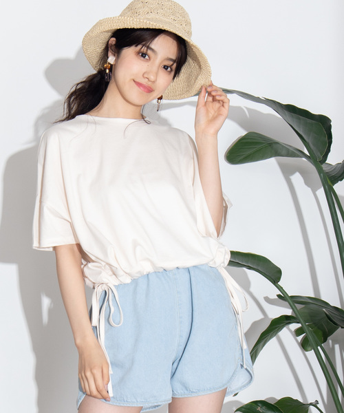 WEGO(ウィゴー)の「WEGO/サイドドロストTシャツ(Tシャツ/カットソー・レディース・ピンク/キナリ/ベージュ/イエロー・FREE)」の1枚目の写真