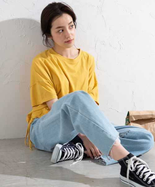 WEGO(ウィゴー)の「WEGO/サイドドロストTシャツ(Tシャツ/カットソー・レディース・ピンク/キナリ/ベージュ/イエロー・FREE)」の12枚目の写真