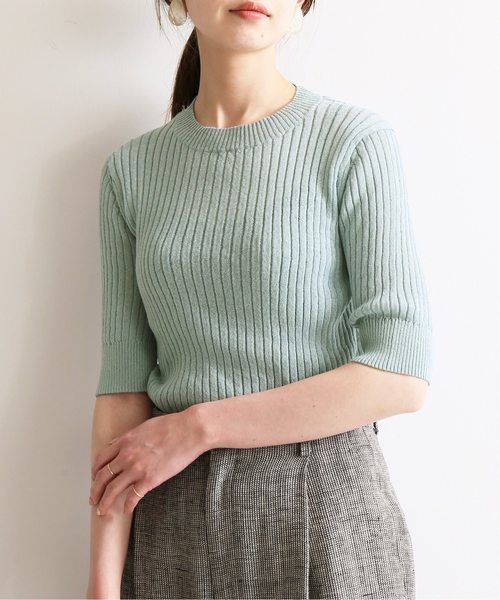 IENA(イエナ)の「シアーリブショートスリーブ プルオーバー◆(ニット/セーター・レディース・ブラウン/サックスブルー/アイボリー・FREE)」の3枚目の写真