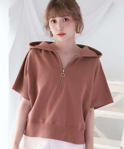 one after another NICE CLAUP（ワンアフターアナザーナイスクラップ）の「ハーフリングジップパーカー（Tシャツ/カットソー・レディース・アイボリー/ブラウン/モカ/ベージュ・FREE）」の3枚目の写真