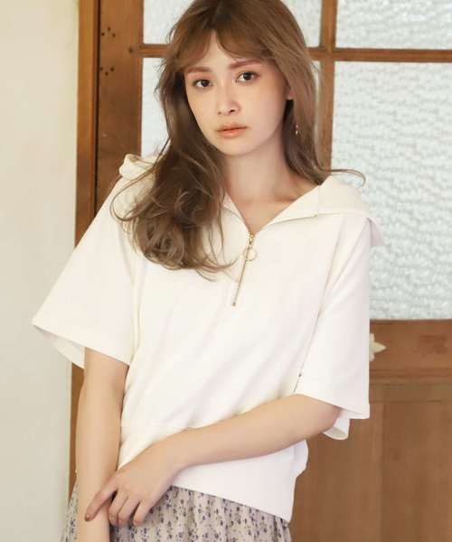 one after another NICE CLAUP（ワンアフターアナザーナイスクラップ）の「ハーフリングジップパーカー（Tシャツ/カットソー・レディース・アイボリー/ブラウン/モカ/ベージュ・FREE）」の2枚目の写真