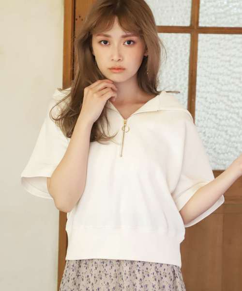 one after another NICE CLAUP（ワンアフターアナザーナイスクラップ）の「ハーフリングジップパーカー（Tシャツ/カットソー・レディース・アイボリー/ブラウン/モカ/ベージュ・FREE）」の5枚目の写真