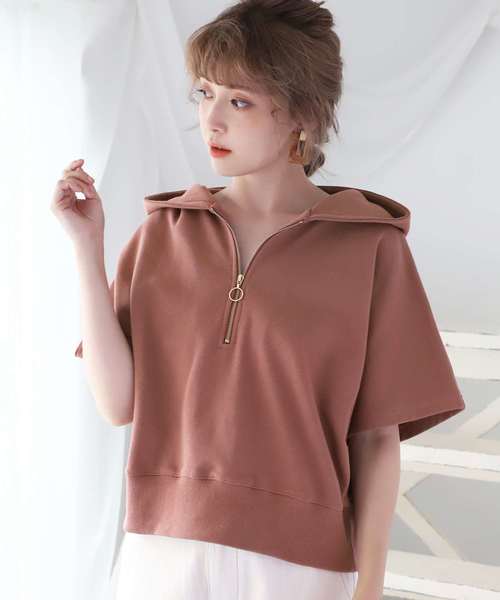 one after another NICE CLAUP（ワンアフターアナザーナイスクラップ）の「ハーフリングジップパーカー（Tシャツ/カットソー・レディース・アイボリー/ブラウン/モカ/ベージュ・FREE）」の8枚目の写真