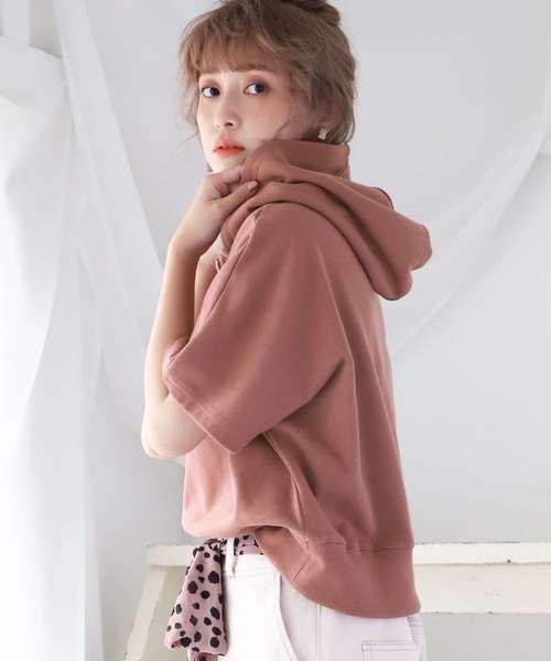 one after another NICE CLAUP（ワンアフターアナザーナイスクラップ）の「ハーフリングジップパーカー（Tシャツ/カットソー・レディース・アイボリー/ブラウン/モカ/ベージュ・FREE）」の9枚目の写真