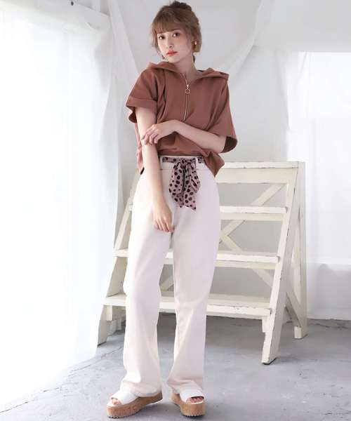 one after another NICE CLAUP（ワンアフターアナザーナイスクラップ）の「ハーフリングジップパーカー（Tシャツ/カットソー・レディース・アイボリー/ブラウン/モカ/ベージュ・FREE）」の10枚目の写真