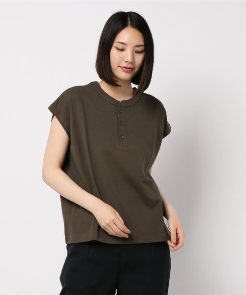 AMERICAN HOLIC（アメリカンホリック）の「鹿子ヘンリーネック2WAYカットプルオーバー＊（Tシャツ/カットソー・レディース・ブラック/オフホワイト/グリーン/ブルー系その他2・M/L）」の4枚目の写真