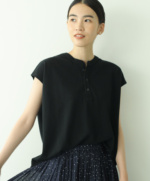 AMERICAN HOLIC（アメリカンホリック）の「鹿子ヘンリーネック2WAYカットプルオーバー＊（Tシャツ/カットソー・レディース・ブラック/オフホワイト/グリーン/ブルー系その他2・M/L）」の3枚目の写真