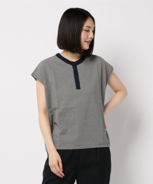 AMERICAN HOLIC（アメリカンホリック）の「鹿子ヘンリーネック2WAYカットプルオーバー＊（Tシャツ/カットソー・レディース・ブラック/オフホワイト/グリーン/ブルー系その他2・M/L）」の9枚目の写真