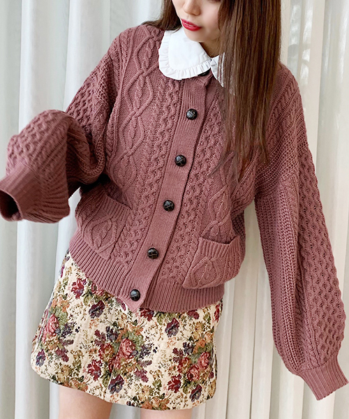 apres jour（アプレジュール）の「ケーブルクルーカーディガン【ZOZOTOWN限定アイテム】（カーディガン/ボレロ・レディース・ブルー/モカ/ラベンダー/スモークピンク/ライトベージュ・フリー）」の15枚目の写真