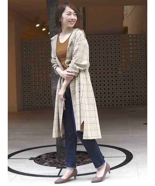 COMME CA ISM(コムサイズム)の「チェック柄 フーデット シャツワンピース(シャツワンピース・レディース・ダークブラウン/ベージュ・MEDIUM/LARGE)」の12枚目の写真