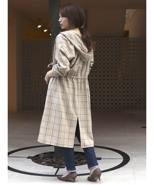 COMME CA ISM(コムサイズム)の「チェック柄 フーデット シャツワンピース(シャツワンピース・レディース・ダークブラウン/ベージュ・MEDIUM/LARGE)」の14枚目の写真