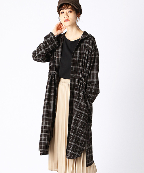 COMME CA ISM(コムサイズム)の「チェック柄 フーデット シャツワンピース(シャツワンピース・レディース・ダークブラウン/ベージュ・MEDIUM/LARGE)」の19枚目の写真