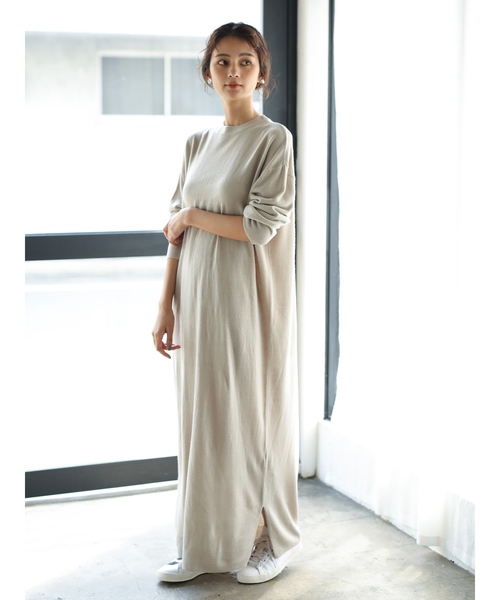 CRAFT STANDARD BOUTIQUE�i�N���t�g�X�^���_�[�h�u�e�B�b�N�j�́uMAXI KNIT ONE-PIECE/�N���[�l�b�N�j�b�g�����s�[�X�Z���i�����s�[�X�j�v�b���C�g�O���[