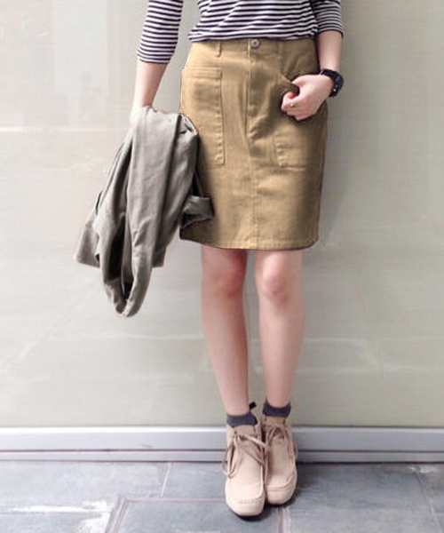 Kastane(カスタネ)の「【Kastane】BIGポケットサイズバリエスカート(スカート・レディース・ベージュ/ダークカーキ/ブラック/インディゴブルー・X-SMALL/MEDIUM/LARGE/SMALL)」の3枚目の写真