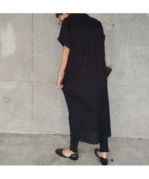ulu(ウル)の「linencotton standcollar shirt onepiece(シャツワンピース・レディース・ブラック/ベージュ・FREE)」の6枚目の写真