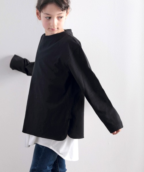 classicalelf(クラシカルエルフ)の「キッズ サイドスリット入りビッグシルエットロングTシャツ(長袖)(Tシャツ/カットソー・キッズ・ホワイト/ブラック/ベージュ/モカ/ブラウン系その他/グリーン系その他・130/140/150)」の3枚目の写真