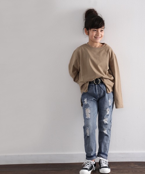 classicalelf(クラシカルエルフ)の「キッズ サイドスリット入りビッグシルエットロングTシャツ(長袖)(Tシャツ/カットソー・キッズ・ホワイト/ブラック/ベージュ/モカ/ブラウン系その他/グリーン系その他・130/140/150)」の14枚目の写真