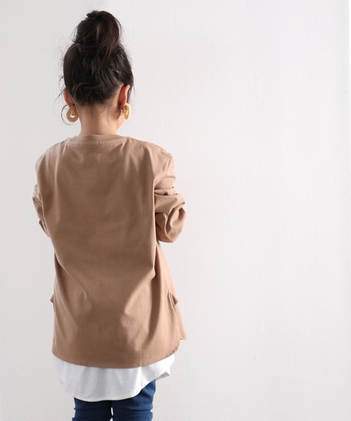 classicalelf(クラシカルエルフ)の「キッズ サイドスリット入りビッグシルエットロングTシャツ(長袖)(Tシャツ/カットソー・キッズ・ホワイト/ブラック/ベージュ/モカ/ブラウン系その他/グリーン系その他・130/140/150)」の11枚目の写真