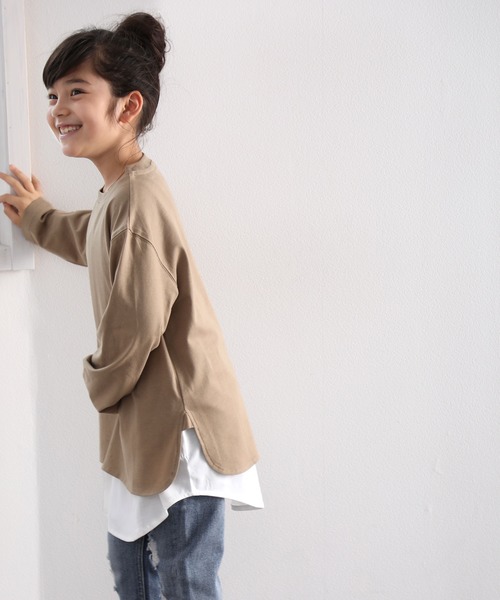 classicalelf(クラシカルエルフ)の「キッズ サイドスリット入りビッグシルエットロングTシャツ(長袖)(Tシャツ/カットソー・キッズ・ホワイト/ブラック/ベージュ/モカ/ブラウン系その他/グリーン系その他・130/140/150)」の9枚目の写真