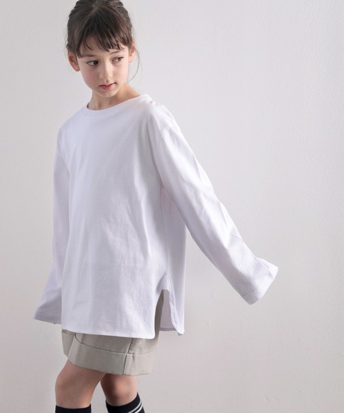 classicalelf(クラシカルエルフ)の「キッズ サイドスリット入りビッグシルエットロングTシャツ(長袖)(Tシャツ/カットソー・キッズ・ホワイト/ブラック/ベージュ/モカ/ブラウン系その他/グリーン系その他・130/140/150)」の20枚目の写真