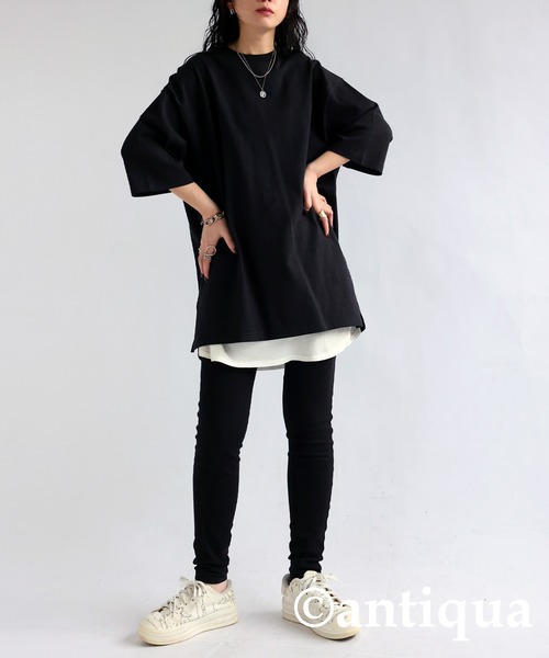 antiqua(アンティカ)の「綿100%オーバーサイズバスクTシャツ(Tシャツ/カットソー・レディース・ベージュ/オフホワイト/ブラック/アッシュグレー/アイボリー/ブラウン系その他/ブルー系その他3/ブルー系その他/ピンク系その他/グリーン系その他2/グリーン系その他/ブルー系その他2/オレンジ系その他/レッド系その他/グリーン系その他3/ライトグレー・M/L/XL)」の20枚目の写真