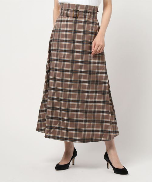 KOBE LETTUCE（コウベレタス）の「取り外し可能ベルト付きチェック柄ハイウエストフレアスカート（スカート・レディース・ブラウン/ブラック・FREE）」の5枚目の写真