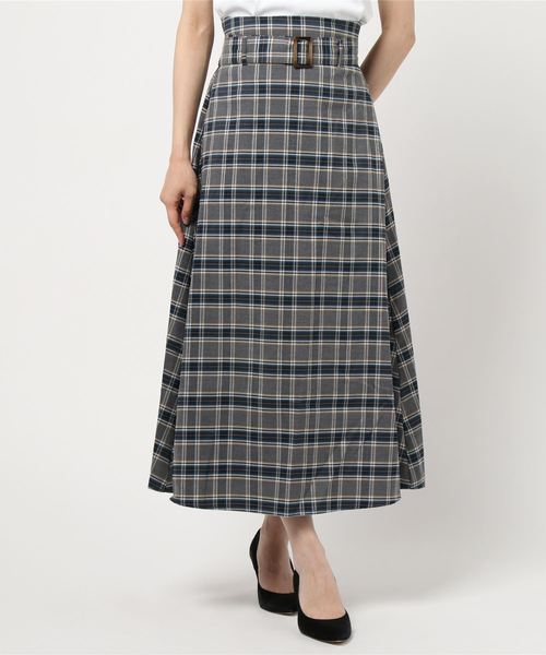KOBE LETTUCE（コウベレタス）の「取り外し可能ベルト付きチェック柄ハイウエストフレアスカート（スカート・レディース・ブラウン/ブラック・FREE）」の6枚目の写真