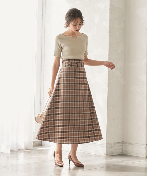 KOBE LETTUCE（コウベレタス）の「取り外し可能ベルト付きチェック柄ハイウエストフレアスカート（スカート・レディース・ブラウン/ブラック・FREE）」の9枚目の写真