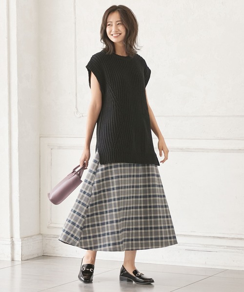KOBE LETTUCE（コウベレタス）の「取り外し可能ベルト付きチェック柄ハイウエストフレアスカート（スカート・レディース・ブラウン/ブラック・FREE）」の10枚目の写真