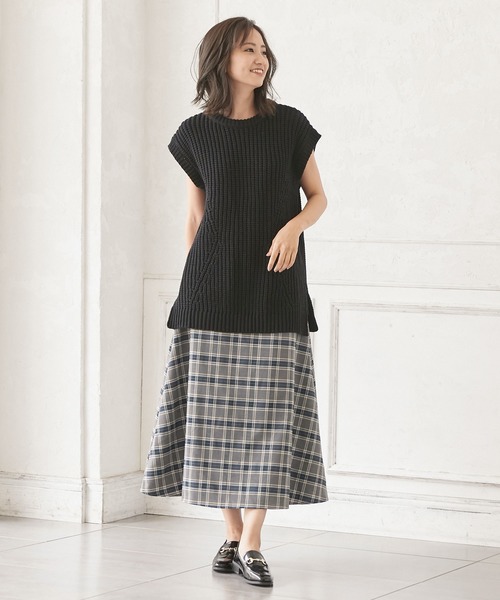 KOBE LETTUCE（コウベレタス）の「取り外し可能ベルト付きチェック柄ハイウエストフレアスカート（スカート・レディース・ブラウン/ブラック・FREE）」の11枚目の写真