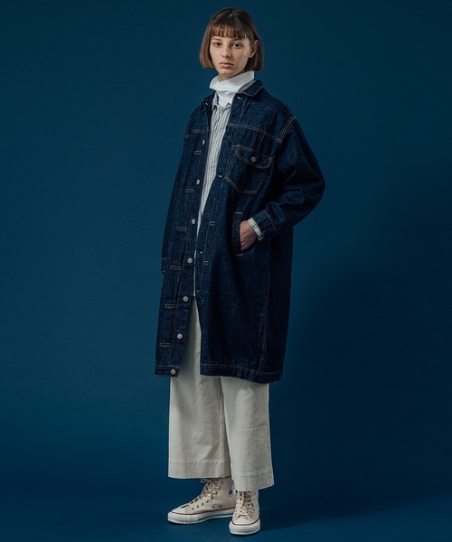 orslow】オアスロウ 美品 フロントプリーツデニムコート ロング