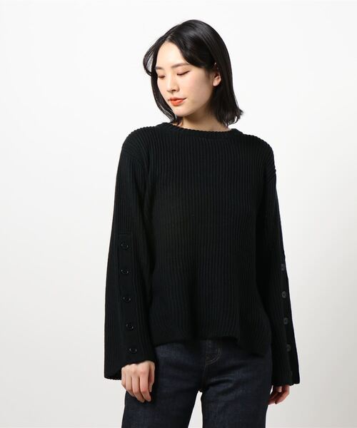 KOBE LETTUCE（コウベレタス）の「袖ボタンデザインニットトップス[C5141]（ニット/セーター・レディース・ブラック/イエロー系その他/グレイッシュベージュ・FREE）」の12枚目の写真