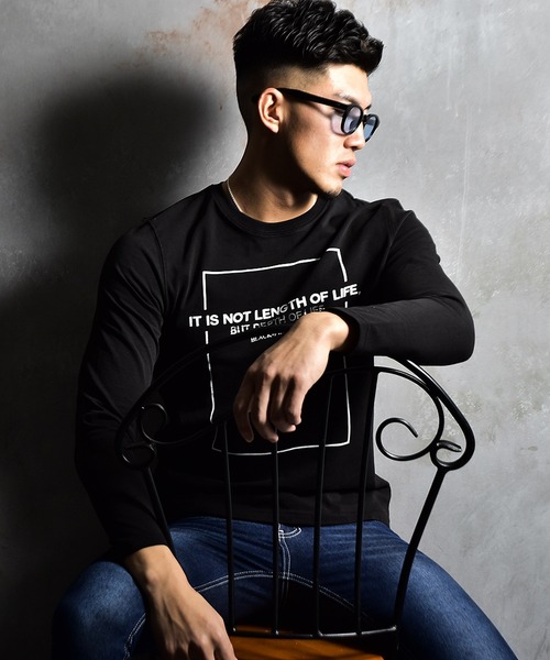 BLACK by VANQUISH（ブラックバイバンキッシュ）の「【Black by VANQUISH】BOXロゴロンT（Tシャツ/カットソー・メンズ・ブラック/ホワイト・M/L/XL）」の8枚目の写真