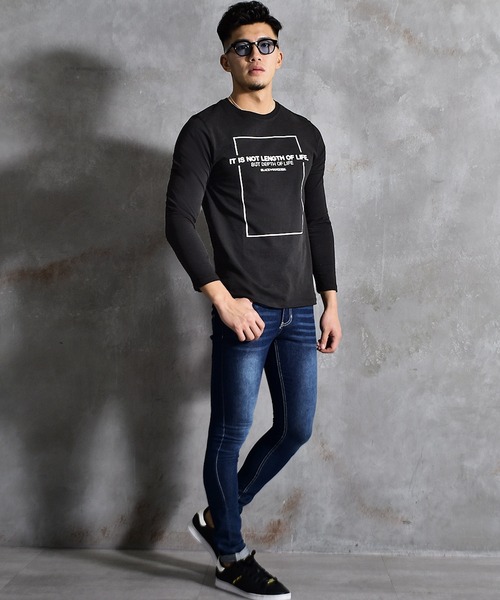 BLACK by VANQUISH（ブラックバイバンキッシュ）の「【Black by VANQUISH】BOXロゴロンT（Tシャツ/カットソー・メンズ・ブラック/ホワイト・M/L/XL）」の4枚目の写真