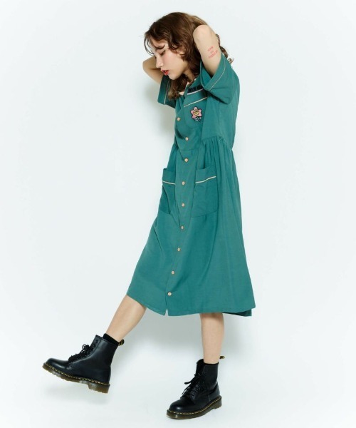 Candy Stripper（キャンディストリッパー）の「GOOD TIME FLOWERS シャツワンピース（ワンピース・レディース・グリーン/ブラック/ラベンダー・2）」の16枚目の写真