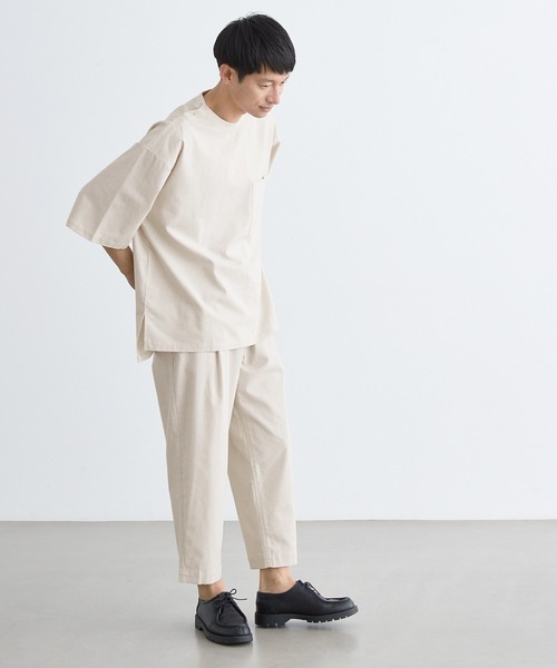 Loungewear tokyo（ラウンジウェアトウキョウ）の「【セットアップ】麻レーヨンリラックス オーバーサイズ1ポケット半袖Tシャツ＆ラウンジテーパードワイドイージーパンツ ワンマイルウェア（ルームウェア/パジャマ・メンズ・ブラック/ベージュ/ネイビー/カーキ/グレー系その他/キナリ・M/L/XL）」の14枚目の写真