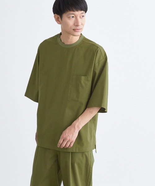Loungewear tokyo（ラウンジウェアトウキョウ）の「【セットアップ】麻レーヨンリラックス オーバーサイズ1ポケット半袖Tシャツ＆ラウンジテーパードワイドイージーパンツ ワンマイルウェア（ルームウェア/パジャマ・メンズ・ブラック/ベージュ/ネイビー/カーキ/グレー系その他/キナリ・M/L/XL）」の19枚目の写真
